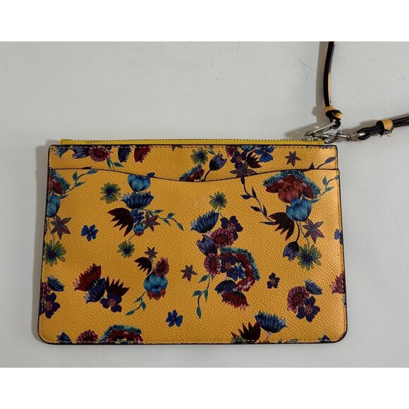REBECCA MINKOFF Leather CLUTCH Yellow Blue Floral Wallet Credit Card Wristlet - Picture 9 of 11